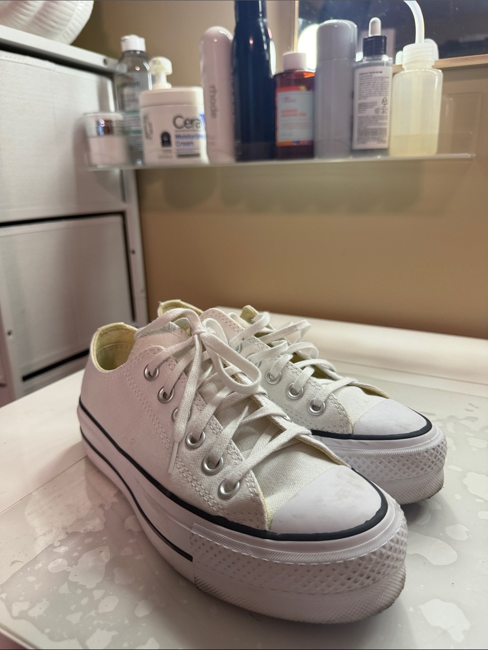 Converse White Canvas Platform Sneakers